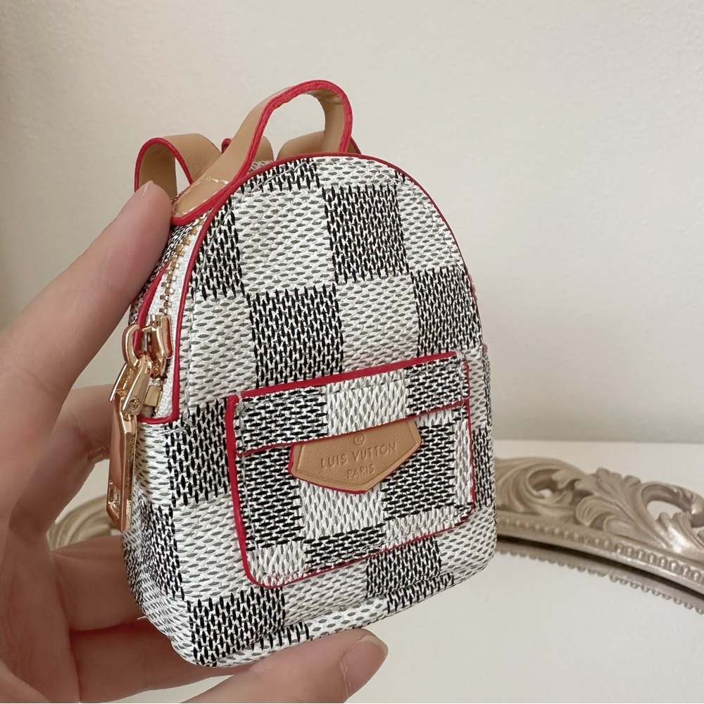 Checkered Backpack Charm Cute Keychain Purse - image 6